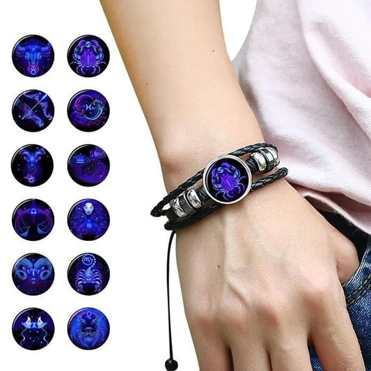 Zodiac Constellation Braided Design Black Leather Bracelet Adjustable - Gifts4All