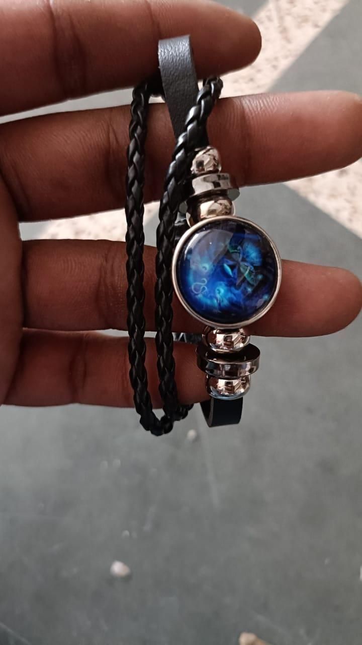 Zodiac Constellation Braided Design Black Leather Bracelet Adjustable - Gifts4All
