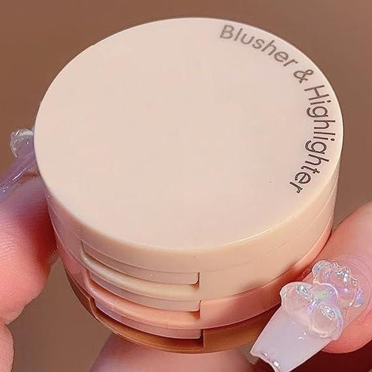 3 in1 Face Blusher + Highlighter with Mini Compact Travel Friendly Palette - Gifts4All