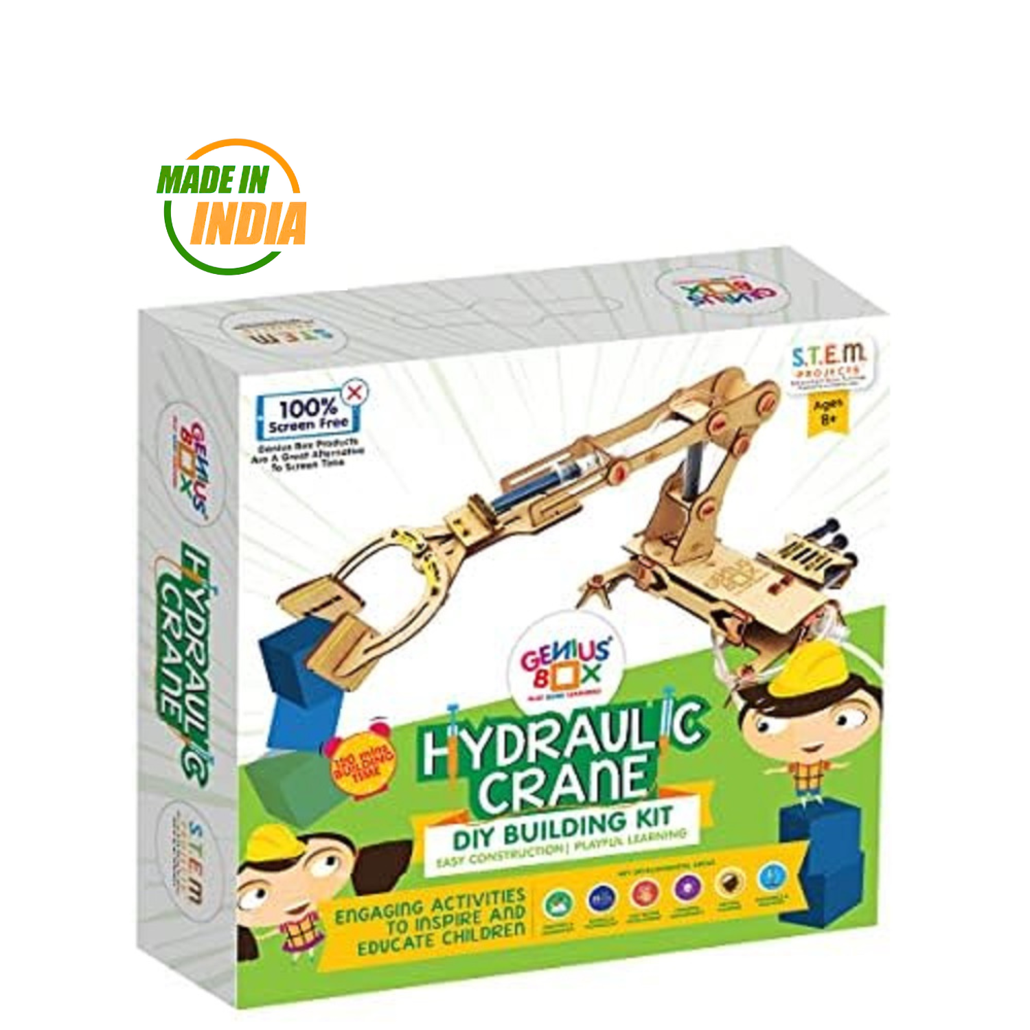 Genius Box Hydraulic Crane Fun Toy DIY Science Kit for Kids 8years and Up, STEM Toy, Learning Kit, Educational and Construction Based Activity Game - Gifts4All