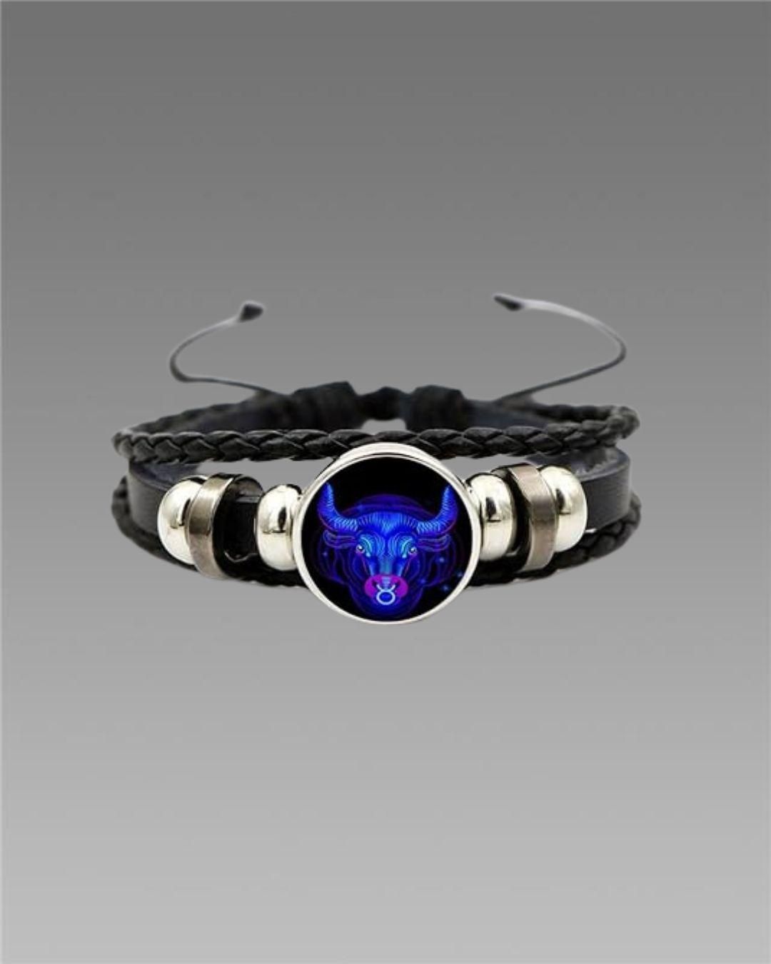 Zodiac Constellation Braided Design Black Leather Bracelet Adjustable - Gifts4All