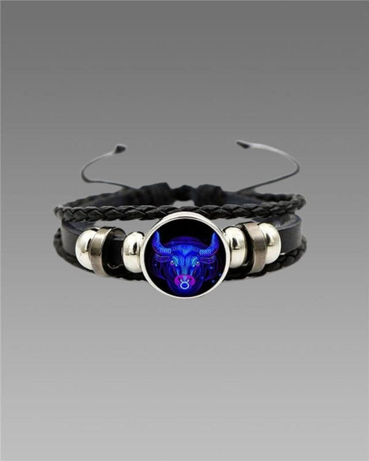 Zodiac Constellation Braided Design Black Leather Bracelet Adjustable - Gifts4All