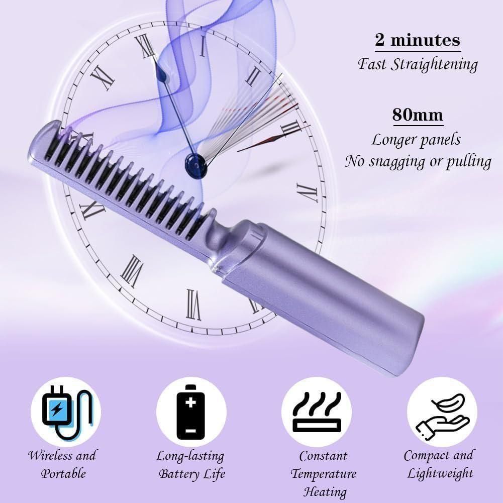 Meneflix Portable Mini Hair Straightener Cordless Rechargeable Mini Adjustable Hair Straightener Hot Comb - Gifts4All