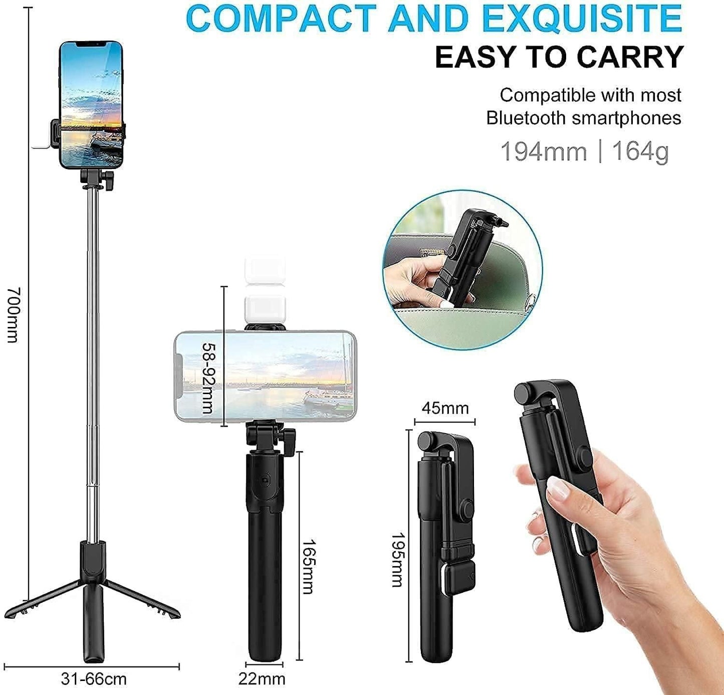 Extendable Flash 3-in-1 Selfie Stick Tripod with Bluetooth Remote - Gifts4All