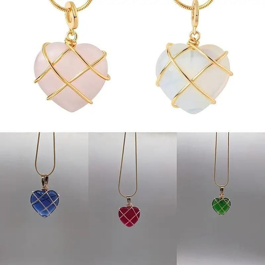 Fashion Metal Wrapped Love Heart Crystal Stone Pendant - Gifts4All