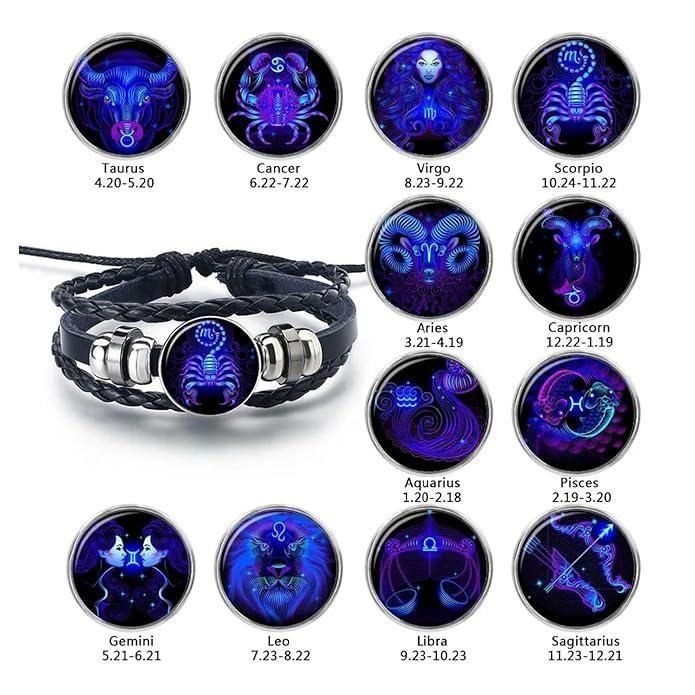 Zodiac Constellation Braided Design Black Leather Bracelet Adjustable - Gifts4All