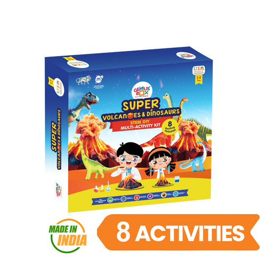 Genius Box  Play some Learning Educational Toy  for 5+ Year Age Super Volcanoes and Dinosaurs STEM DIY Learning 8 Activity kit - Gifts4All