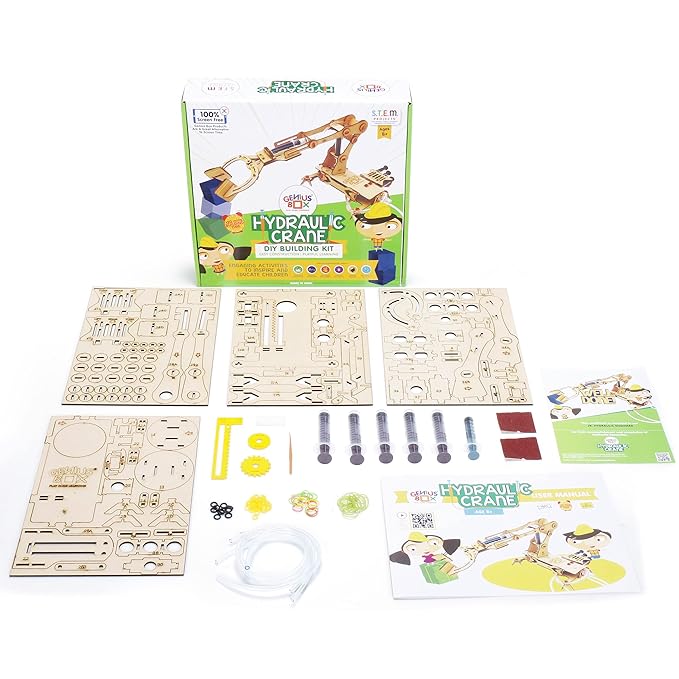 Genius Box Hydraulic Crane Fun Toy DIY Science Kit for Kids 8years and Up, STEM Toy, Learning Kit, Educational and Construction Based Activity Game - Gifts4All