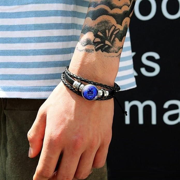 Zodiac Constellation Braided Design Black Leather Bracelet Adjustable - Gifts4All