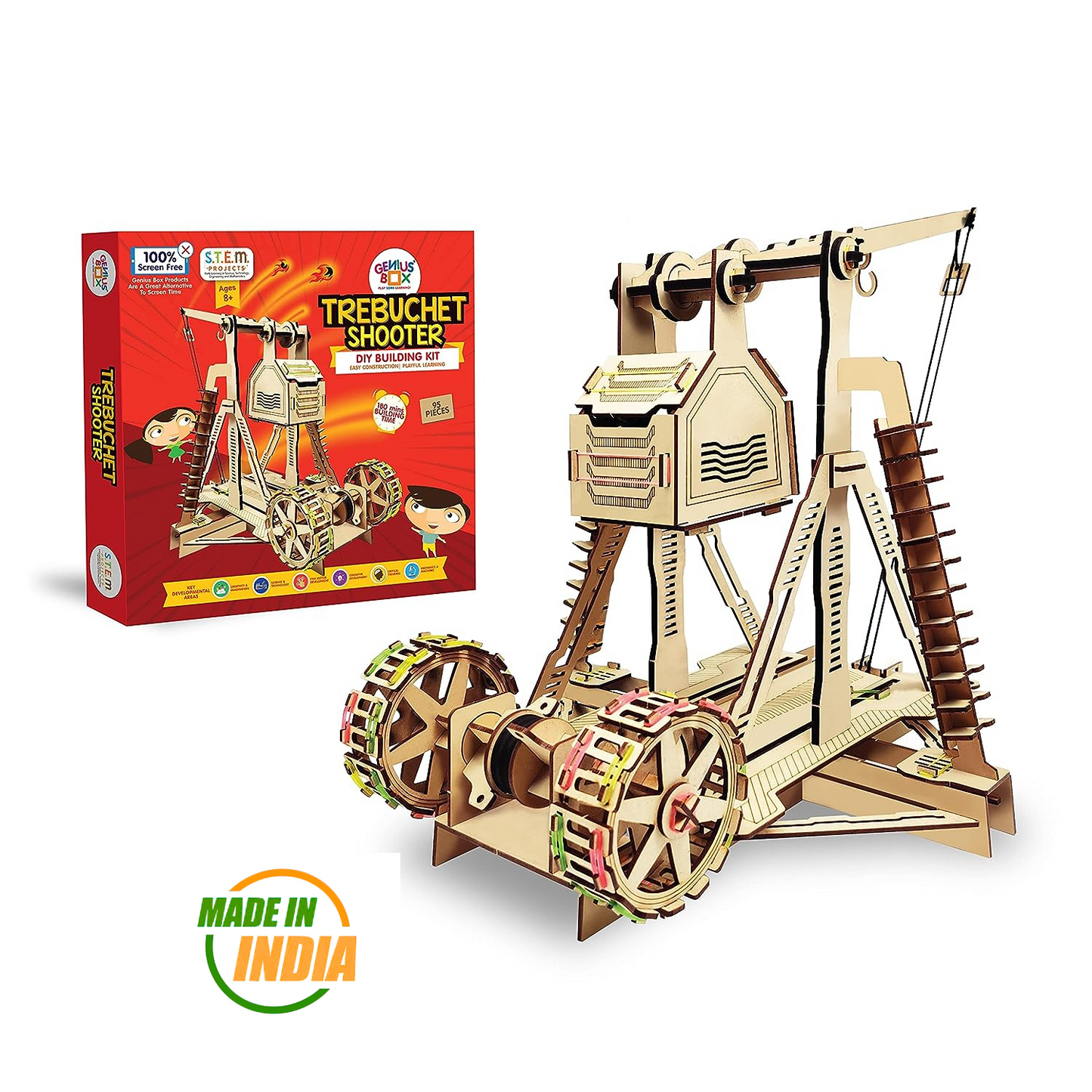 Genius Box Trebuchet Shooter DIY STEM Educational Toy and Construction Based Activity Game kit for Kids 8 to 14, Best Science Project kit Gift for Boys & Girls. - Gifts4All
