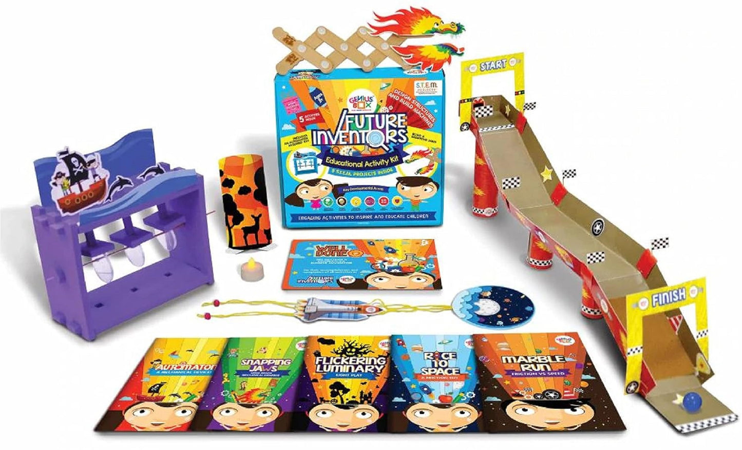 Genius Box - Play some Learning 5 in 1 Activity S.T.E.M Learning Kit for Children Age 8 Years and Up: Future Inventors Activity Kit (Multicolour) - Gifts4All