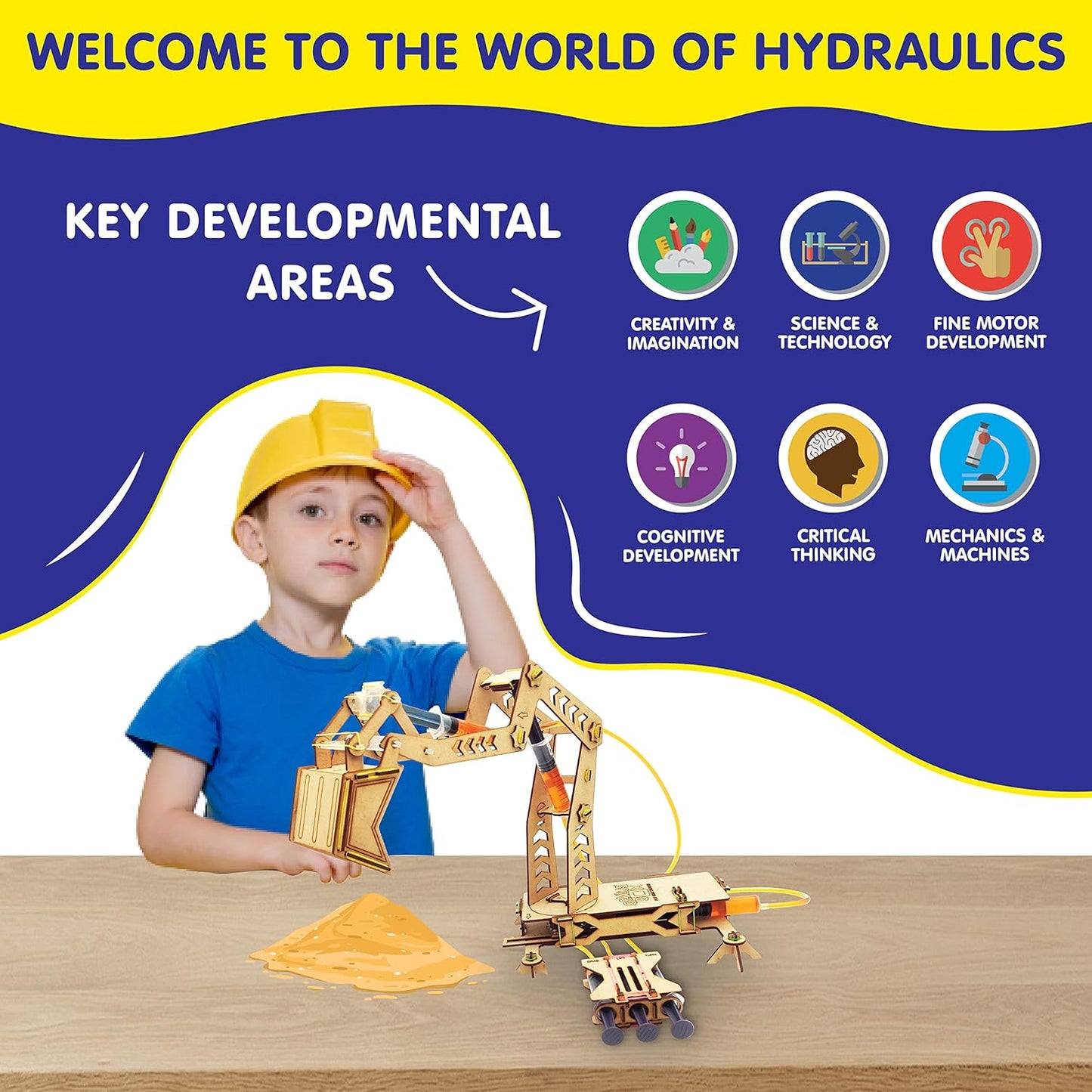 Genius Box Hydraulic Excavator DIY Science Kit for 8+ Year Age, STEM Toy, Learning Kit, Educational and Construction Kit - Gifts4All