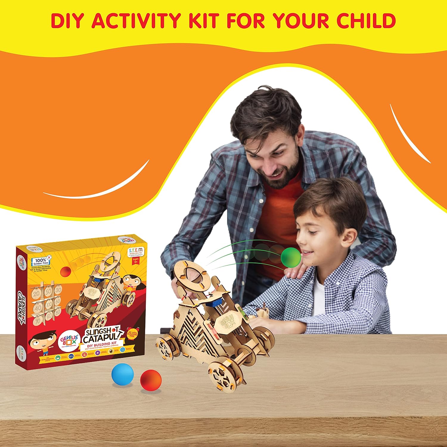 Genius Box - Play some learning Slingshot Catapult DIY Science Kit for 8 Years and Up, STEM Toy, Learning Kit, Educational and Construction Based Activity Toy - Gifts4All