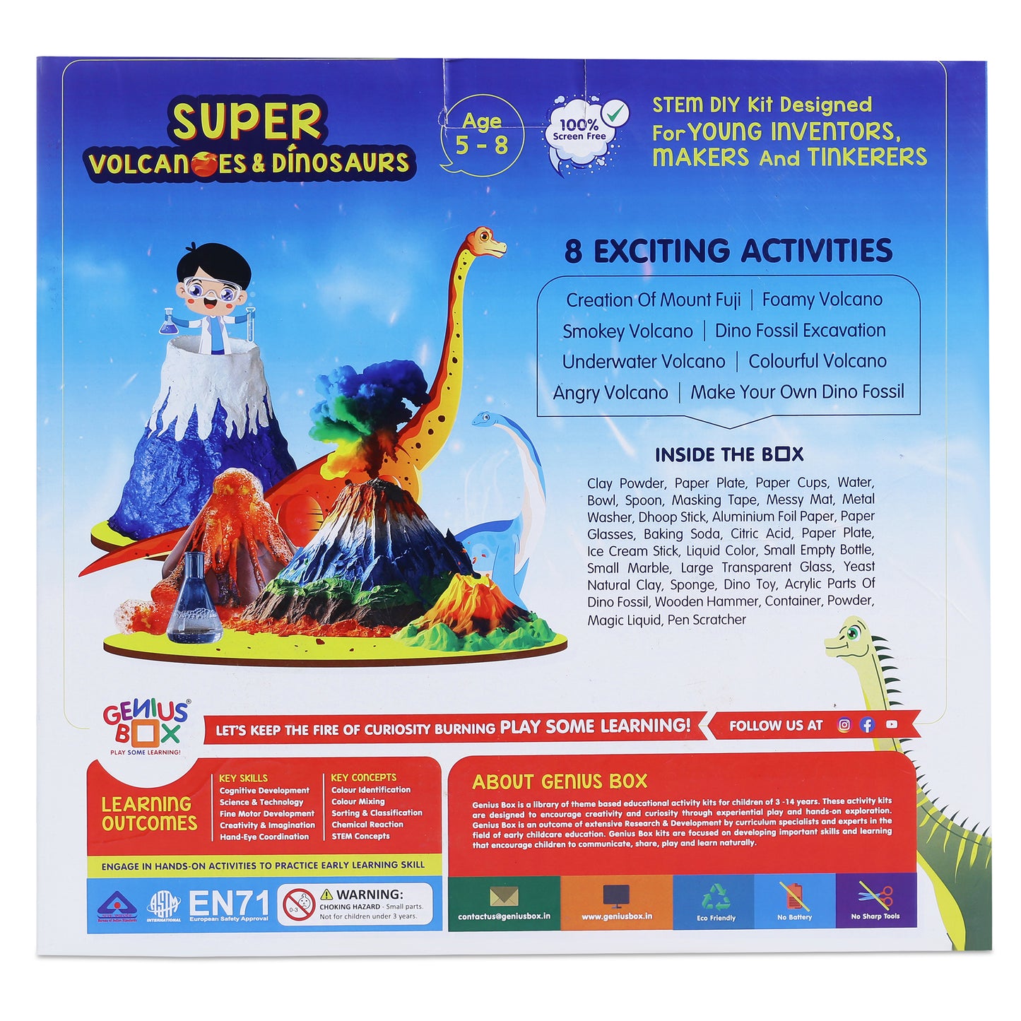 Genius Box  Play some Learning Educational Toy  for 5+ Year Age Super Volcanoes and Dinosaurs STEM DIY Learning 8 Activity kit - Gifts4All