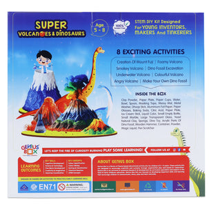 Genius Box  Play some Learning Educational Toy  for 5+ Year Age Super Volcanoes and Dinosaurs STEM DIY Learning 8 Activity kit - Gifts4All